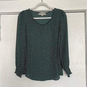 Crewneck Green & White Polka Dot Blouse